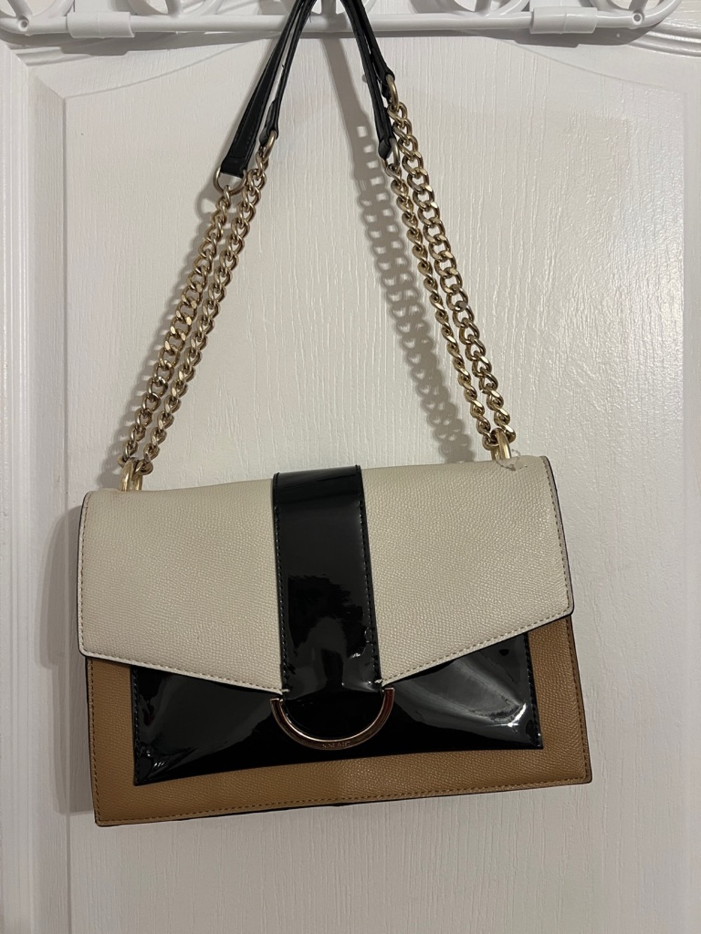 Nine West Three-Tone Chain Shoulder Bag - White, Black & Tan